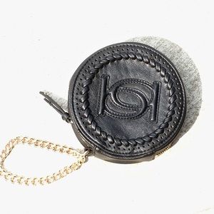 bebe Black Leather Wristlet with Gold Chain